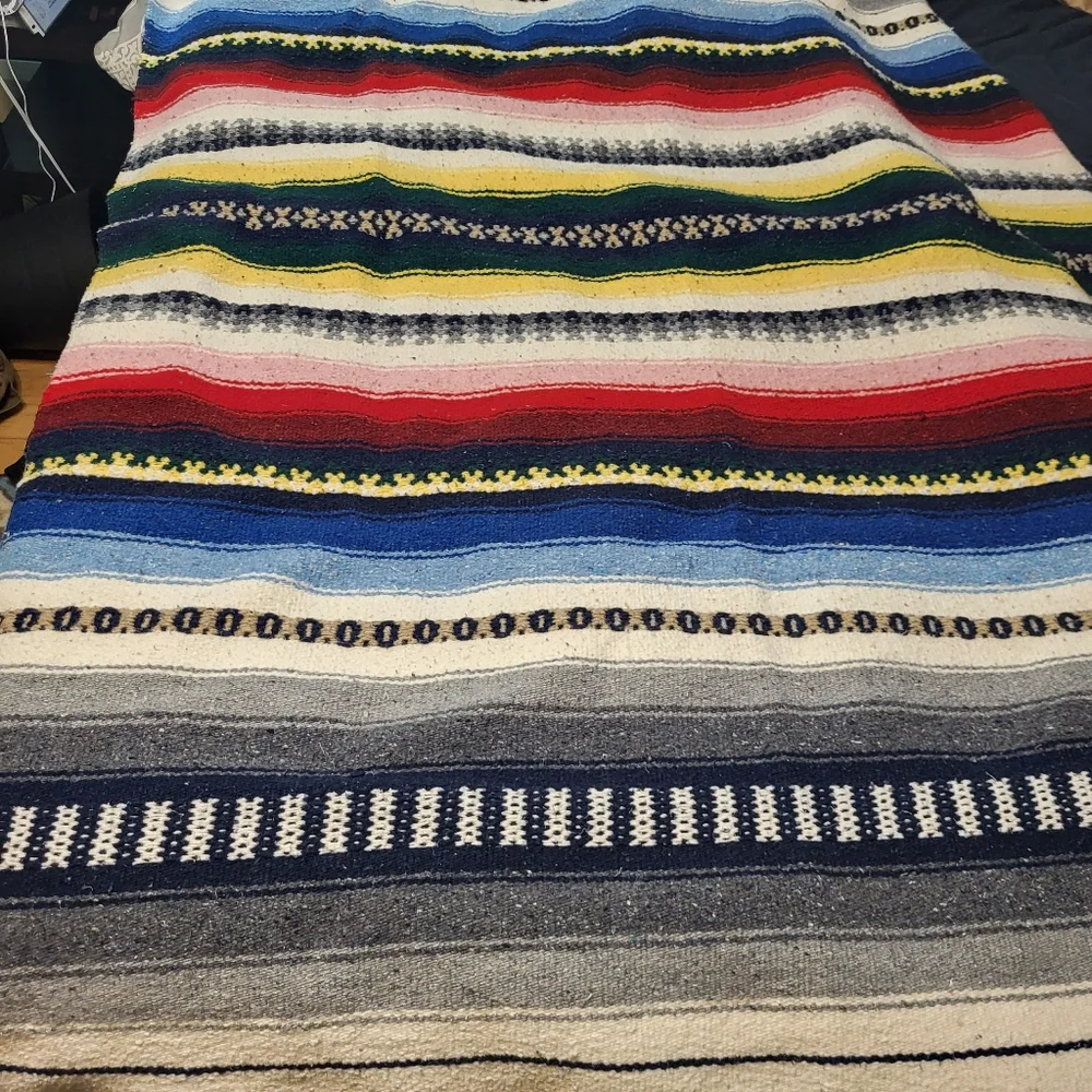 Colorful Striped Mexican Blanket Vintage